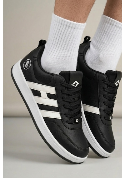 Papuç Sepeti 037 Erkek Rahat Taban Sneakers Spor Ayakkabı SİYAH-BEYAZ