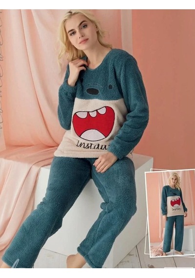 Polkan 17827 Bayan Velsof Polar Pijama Takım PETROL YEŞİL
