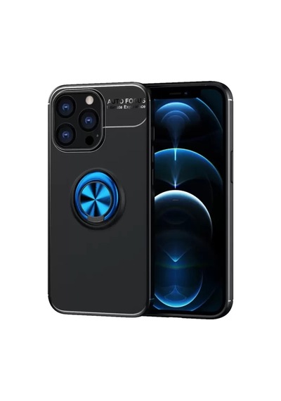 Newface Apple İphone 13 Pro Max Kılıf Range Yüzüklü Silikon - Siyah-mavi