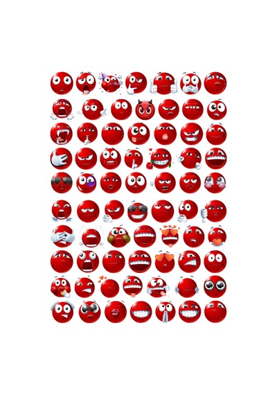 70 Adet Kırmızı Komik Emoji Sticker Seti - Etiket Seti Scrapbook Bullet Journal