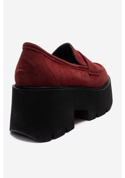 Luvishoes Santıa Bordo Süet Kadın Kalın Tabanlı Loafer Ayakkabı Bordo
