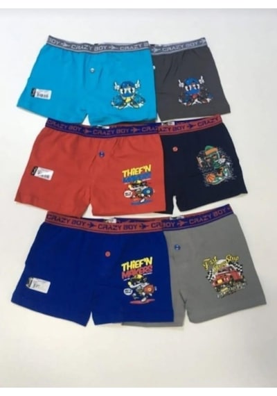 Tutku 0253 Erkek Çocuk Desenli Likralı Boxer Şort 6 Adet 001