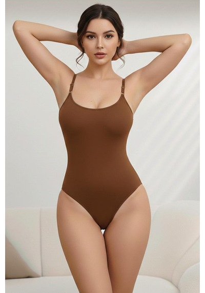 Zıbın String Model Toparlayıcı Çıtçıtlı Body Korse 9052 Kahverengi