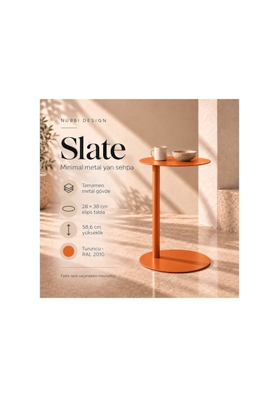 Slate Metal C Sehpa Modern Tasarım Elips Tablalı Minimalist Koltuk Yanı Sehpa Turuncu - 935314037 Turuncu