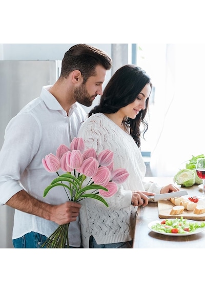100 Adet Pembe Ve Koyu Yeşil Renkli Şönil , Çiçek Yapım Seti, Tüylü Tel, 30 Cm, Peluş Te