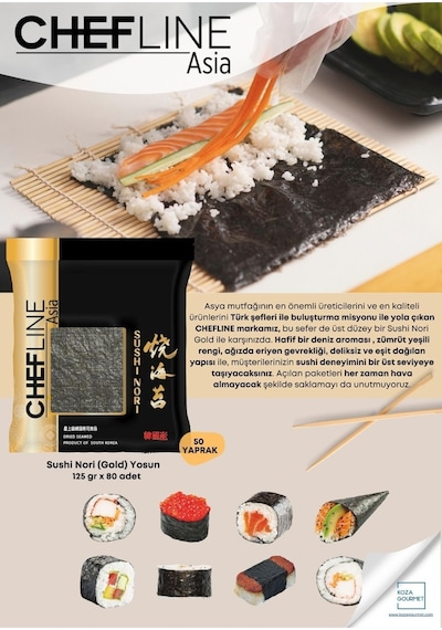 Chefline Sushi Nori Gold Kalite Yosun 50 Yaprak, 125 Gr Sushi Için Premium Yosun