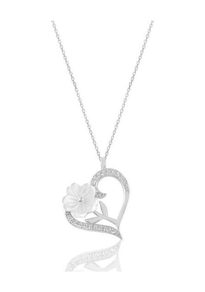 Brezza Lusso Jewelry 925 Ayar Kalpli Manolya Çiçeği Kadın Gümüş Kolye 45 CM