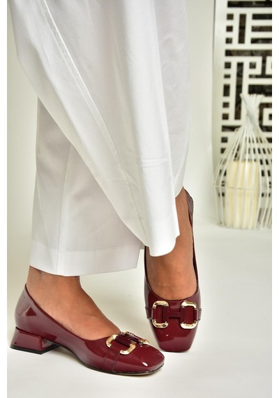 Fox Shoes T590122808 Bordo Rugan Alçak Topuklu Kadın Ayakkabı Bordo