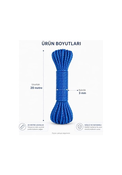 20 Metre Naylon Çamaşır İpi Dayanıklı Çamaşır İpi Kalın 3 Mm Çok Amaçlı İp Balkon Bahçe Kamp Çamaşır Diğer