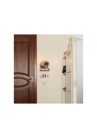 Led Işıklı Pleksi Dolunay Kişiselleştirilebilir Biblo Silvia Köpek Gezdiren Çift Anahtar Askılığı Sarı - 737336706