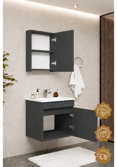 Teta Home Tokyo 55 Cm Mdf Banyo Dolabı Seti Antrasit