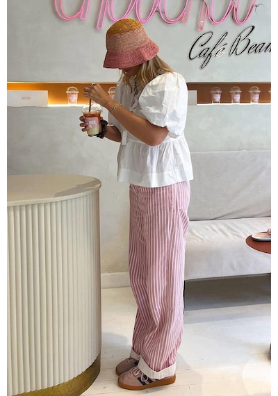 Madmext Pembe Çizgili Kadın Jean Pantolon Mg2463 Pembe