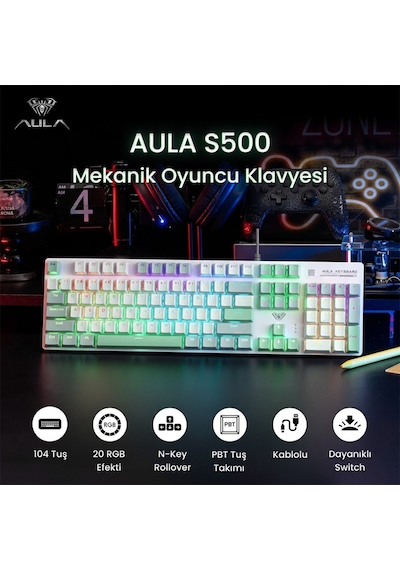 Aula S500 Blue Switch Rgb Makrolu Kablolu Gaming Mekanik Oyuncu Klavyesi