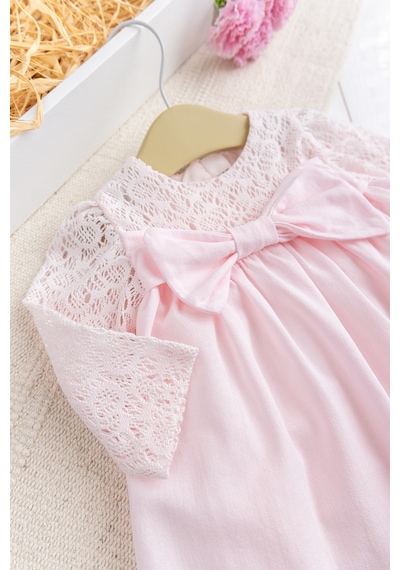 Babymod Fiyonklu Dantelli Kız Bebek Elbise Pembe Şık Doğum Günü Özel Gün Bebek Elbise Pembe
