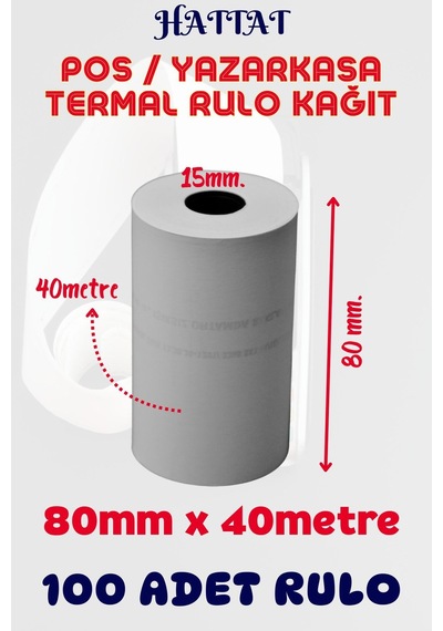 Hattat Termal Pos Rulo 100 Adet Rulo 80 MM x 40 M