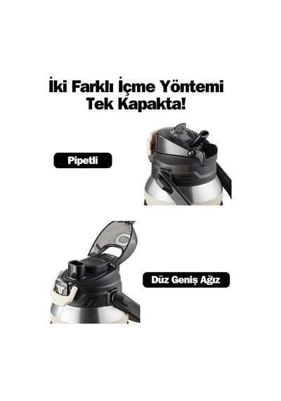 Tr Tkk Büyük Boy 1000ml Pipetli/pipetsiz Kullanım Askılı Paslanmaz Çelik Termos Matara Bej Diğer
