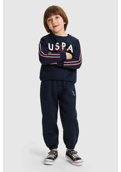 U.S. Polo Assn. Erkek Çocuk Lacivert Bisiklet Yaka Kollu Şerit Detaylı Paçası Lastikli Eşofman Takımı 50334604-vr033