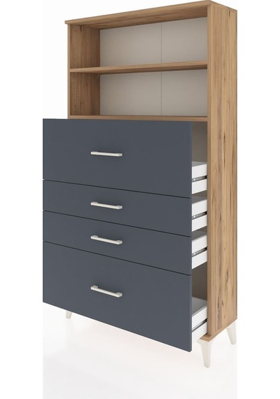 Arges Dolap 2 Raflı 4 Çekmeceli 88x30x163 Çam-antrasit Atlas Çam