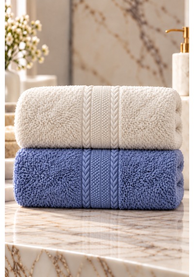 Puffy 2 Adet %100 Bambu Renkli Çavuş Desenli Ultura Yumuşak 50x85 Cm Havlu / Yüz Havlusu / Saç Havlusu / Çeyiz Seti Açık Mavi