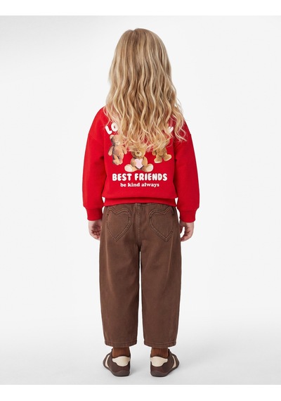 Koton Ayıcık Baskılı Arkası Baskılı Uzun Kollu Bisiklet Yaka Şardonlu Sweatshirt Kırmızı 7wmg10158ak