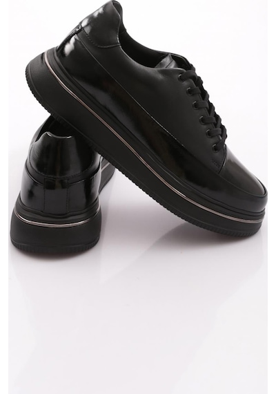 Dgn 2710 Erkek Sneaker Ayakkabı Siyah Siyah Rugan