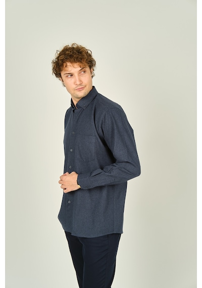 Mugi Erkek Uzun Kollu Tek Cepli %100 Pamuk Gömlek 4100 Indigo Indigo İndigo