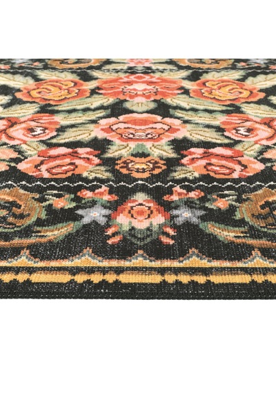 Cool Halı Happy Siyah Halı Vintage Otantik Gül Çiçek Desenli Kaymaz Dekoratif Klasik Salon Halısı