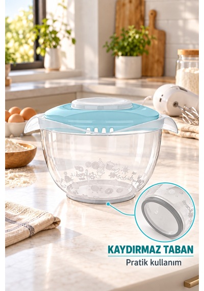 Mixit 3000 Ml Kapaklı Mikser Kabı & Sıçratmayı Önleyen Çırpma Ve Karıştırma Kabı Turkuaz - 927520424 Turkuaz
