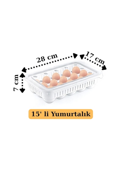 Yumurta Saklama Kabı 15'li 1 Adet , Steril Yumurtalık, Kapaklı Yumurta Organizeri Plastik Beyaz Diğer