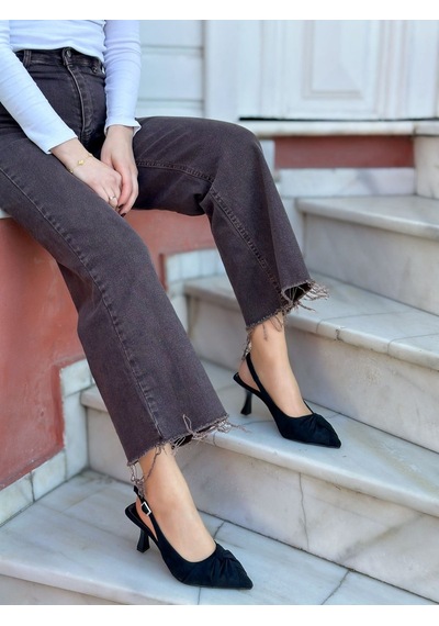 Ervanın Butiği Siyah Süet Bow Fiyonk Detay Kadın Stiletto-6092