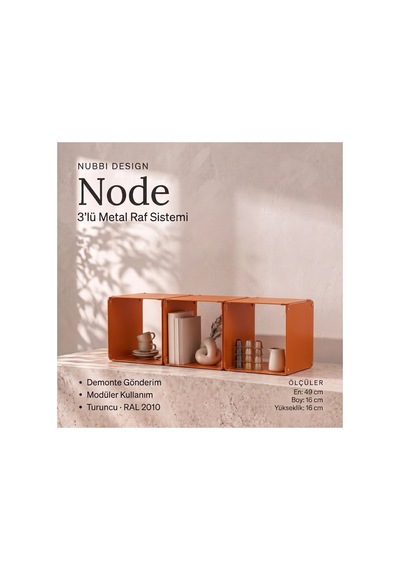 Node 3'lü Modüler Metal Tezgah Üstü Mutfak Rafı Ve Kahve Köşesi Standı 49x16 Cm Turuncu - 943947129 Turuncu