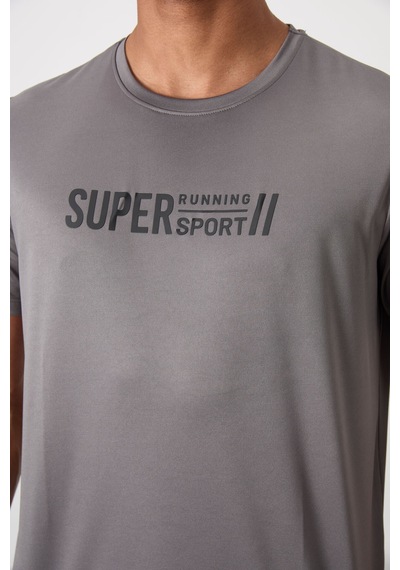 Tommy Life Koyu Gri Polyester Nefes Alan Dokulu İnce Esnek Standart Fit Erkek Performans T-shirt - 88385 Koyu Gri