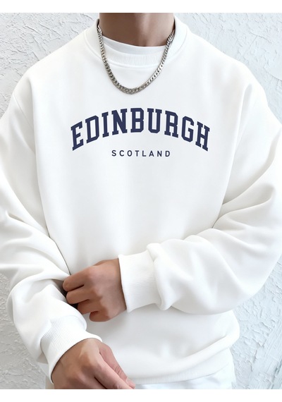 Startmore Startmoreedinburgh Scotlano Mektup Baskıları Gevşek Polar Kapüşonlular Erkek Cep Bisiklet Yaka Eşofman Beyaz