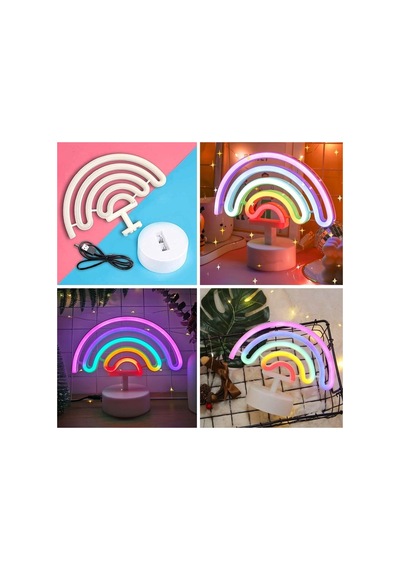 Plastik Gökkuşağı Neon Led Işık Dekoratif Renkli Masaüstü Ve Ambiyans Aydınlatması Siyah