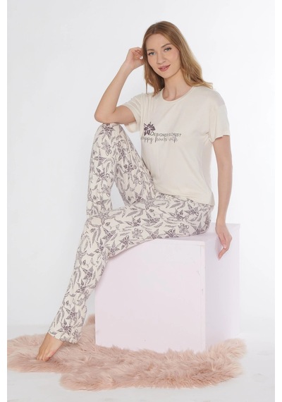 Kısa Kol Viskon Pijama Takımı Flz 88-118 Taş