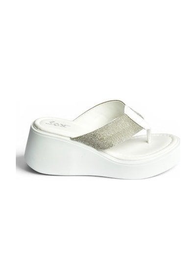 Fox Shoes Y973525309 Beyaz Taş Detaylı Parmak Arası Kalın Tabanlı Kadın Terlik