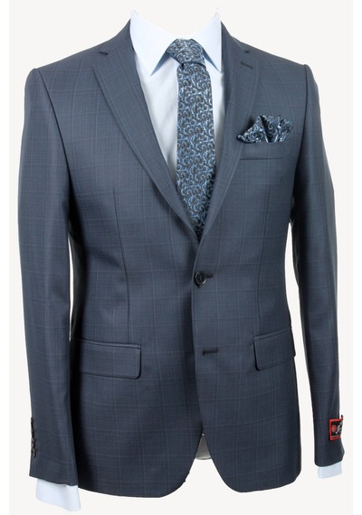 Erkek Lacivert Kareli Slim Fit Ekose Takım Elbise