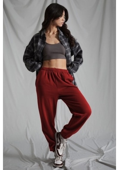 Madmext Kadın Bordo Beli Lastikli Oversize Eşofman Altı Mg1235 BORDO