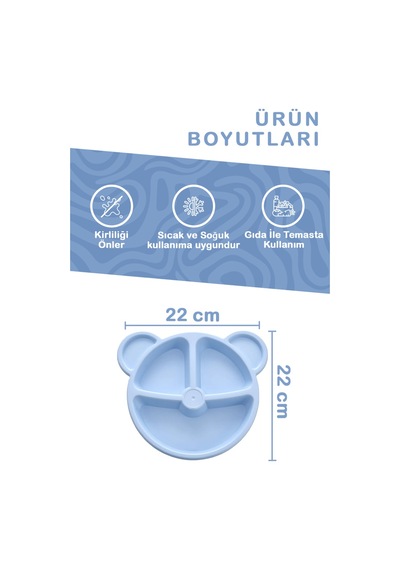 Mithra Life 3 Bölmeli Mavi Bebek Çocuk Yemek Mama Tabağı Mıt1115 Mavi