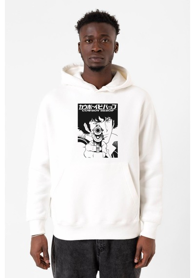 Cowboy Bebop Spike See You Space Cowboy Beyaz Erkek 3ip Kapşonlu Sweatshirt 001