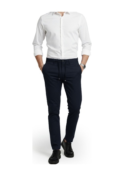 Deepsea Lacivert Esnek Kumaş Slim Fit Beli Lastikli Günlük Spor Pantolon 2601070 Lacivert