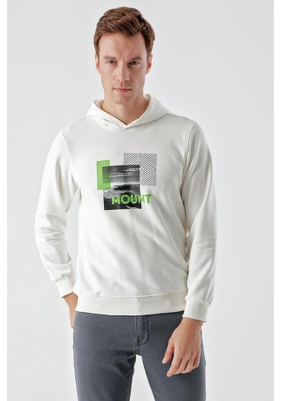 Slimfit Kapşonlu Önü Baskılı 2 İplik Erkek Sweatshirt 001