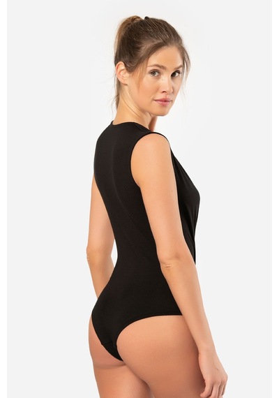 Türen Kruvaze Yaka Kolsuz Çıtçıtlı Body 3502/siyah Siyah