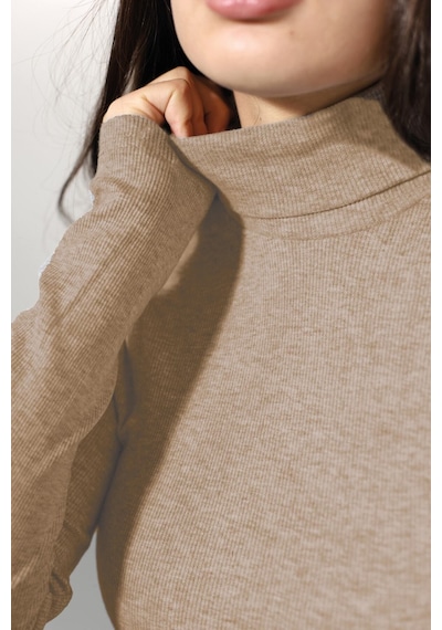 Alya Underwear Kaşkorse Tam Boğazlı Body Sweatshirt, Fitilli Kumaş, Likralı, Gül Kurusu Kahve Melanj Alya Underwear Kaşkorse Tam Boğazlı Body Sweatshirt, Fitilli Kumaş, Likralı, Gül Kurusu Kahve Melanj