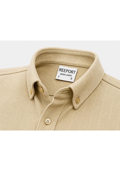 Classics Men Reeport Likralı Kısa Kol Slim Fit Çizgili Gömlek - 7640 Bej