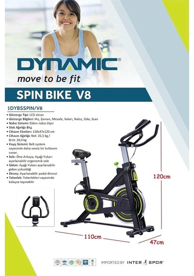 Voit V8 Spin Bike, 8kg Disk, Lcd Ekran, Belt System Genel