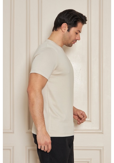 Erkek Jeuss Oysho Kumaş Sıfır Yaka Bej Tshirt