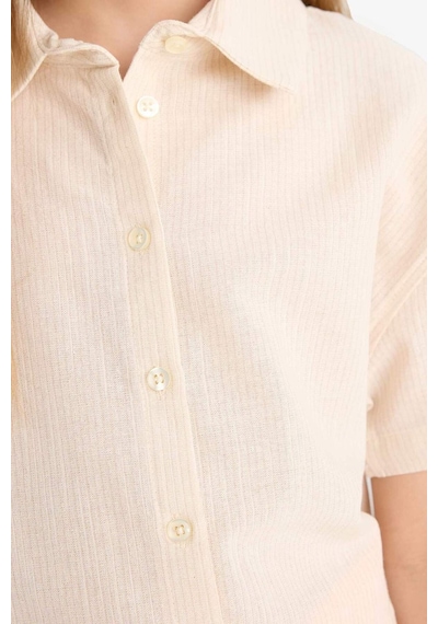 DeFacto Kız Çocuk Cropped Fit Pamuklu Sırt Baskılı Kısa Kollu Gömlek E4258A825SMBG132