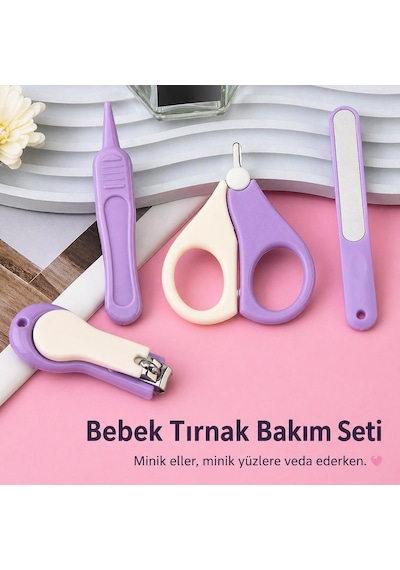 Valkyrie Kutulu 4'lü Bebek Tırnak Bakım Seti Güvenli Bebek Tırnak Makası Törpü Cımbız Ve Makas Seti