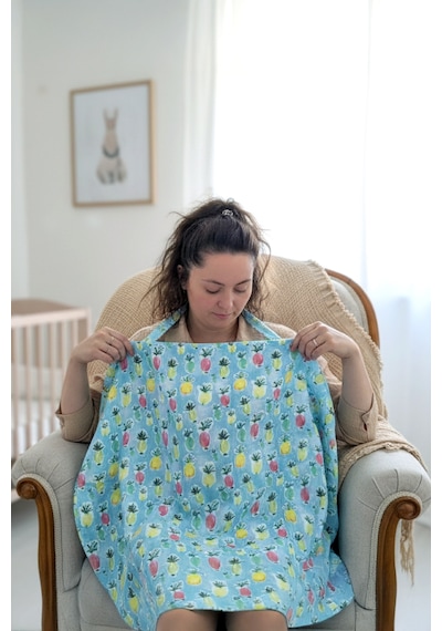 Pineapple %100 Pamuk 2 Katlı Müslin Balenli Baskılı Emzirme Önlüğü - Ztpıneapple